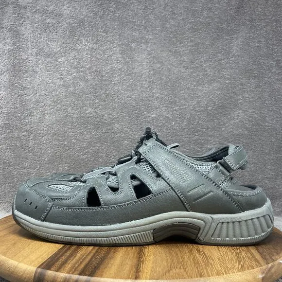 NEW Orthofeet Alpine Mens Size 12 2E X-Wide Fisherman Sandals Shoes Gray Leather