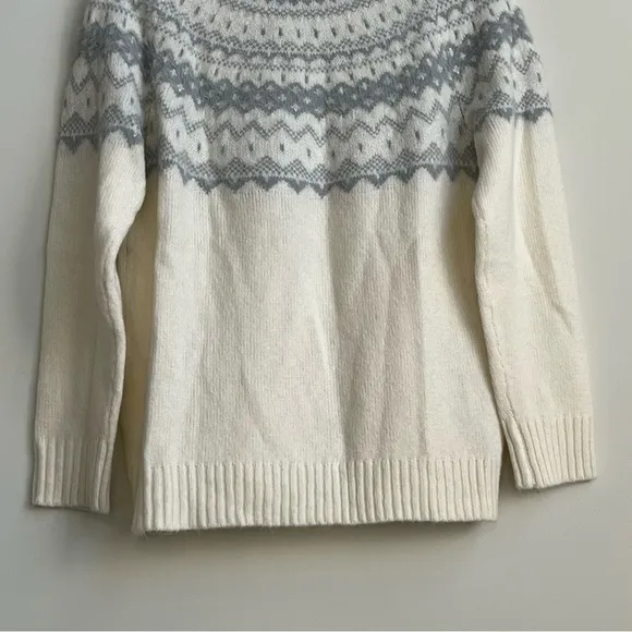 New Talbots JACQUARD CREWNECK SWEATER FAIR ISLE Large Ivory Gray Wool Nordic