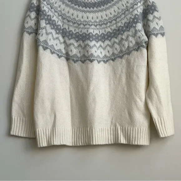 New Talbots JACQUARD CREWNECK SWEATER FAIR ISLE Large Ivory Gray Wool Nordic