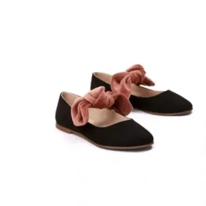 New Zara Girls Black Velvet Ballerina Flats w/ Bow