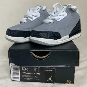 NIB! Jordan 3 Retro Kids Sneakers, NIB ! Size 6c, Chlorophyll/Grey