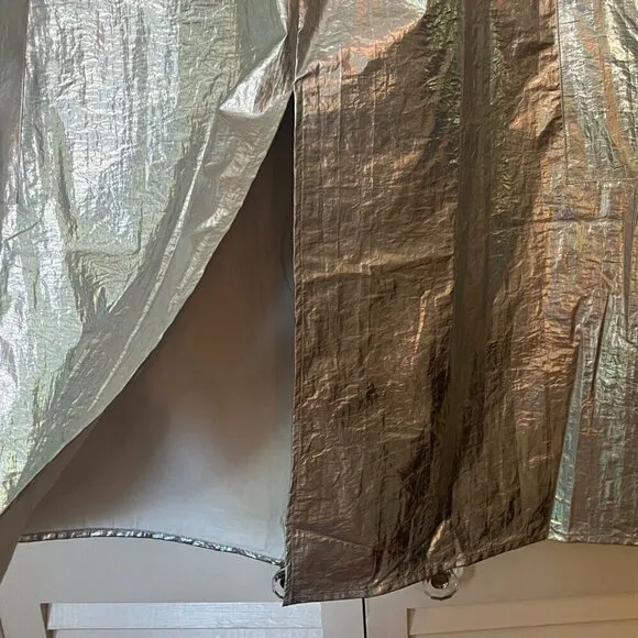 NWT By Anthropologie Metallic Shine Cargo Midi Skirt medium silver