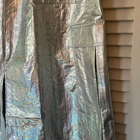 NWT By Anthropologie Metallic Shine Cargo Midi Skirt medium silver