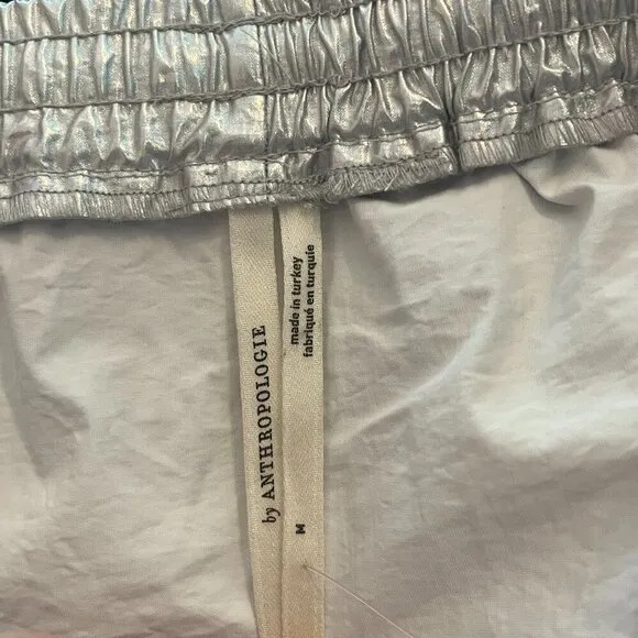 NWT By Anthropologie Metallic Shine Cargo Midi Skirt medium silver
