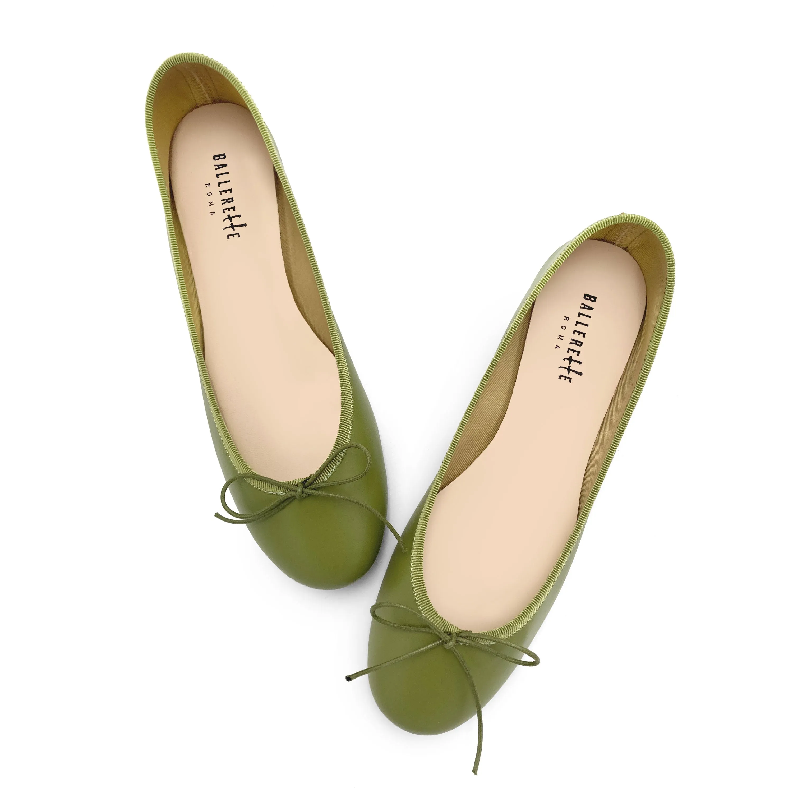 Olive Green Leather Ballet Flats