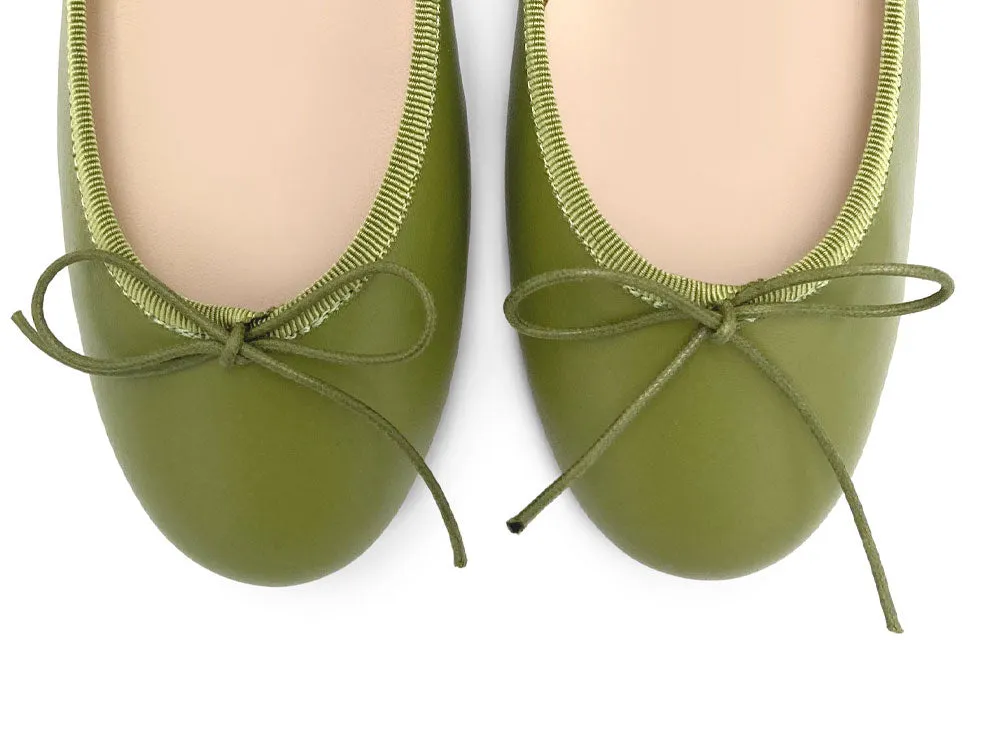 Olive Green Leather Ballet Flats