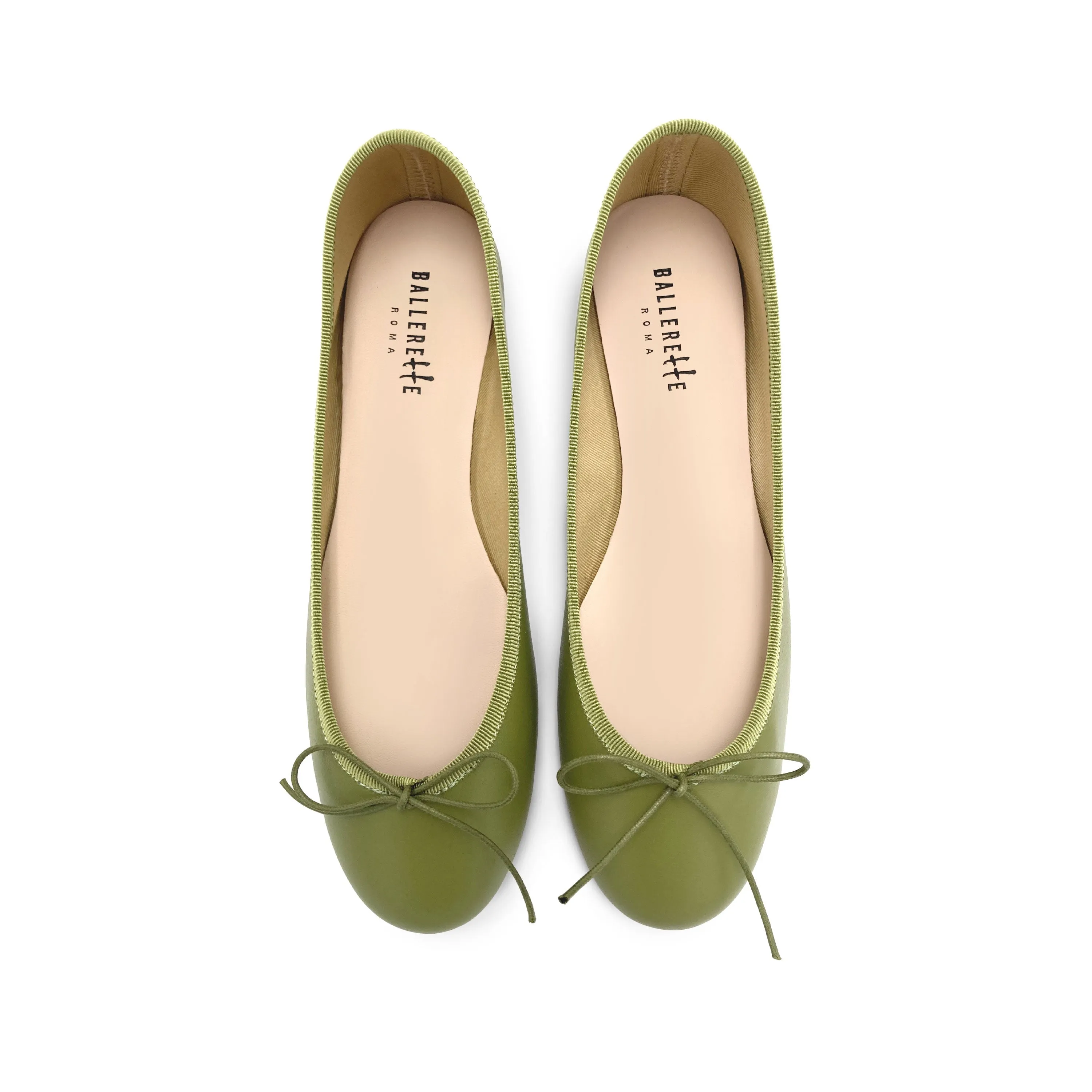Olive Green Leather Ballet Flats
