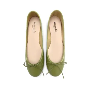 Olive Green Leather Ballet Flats