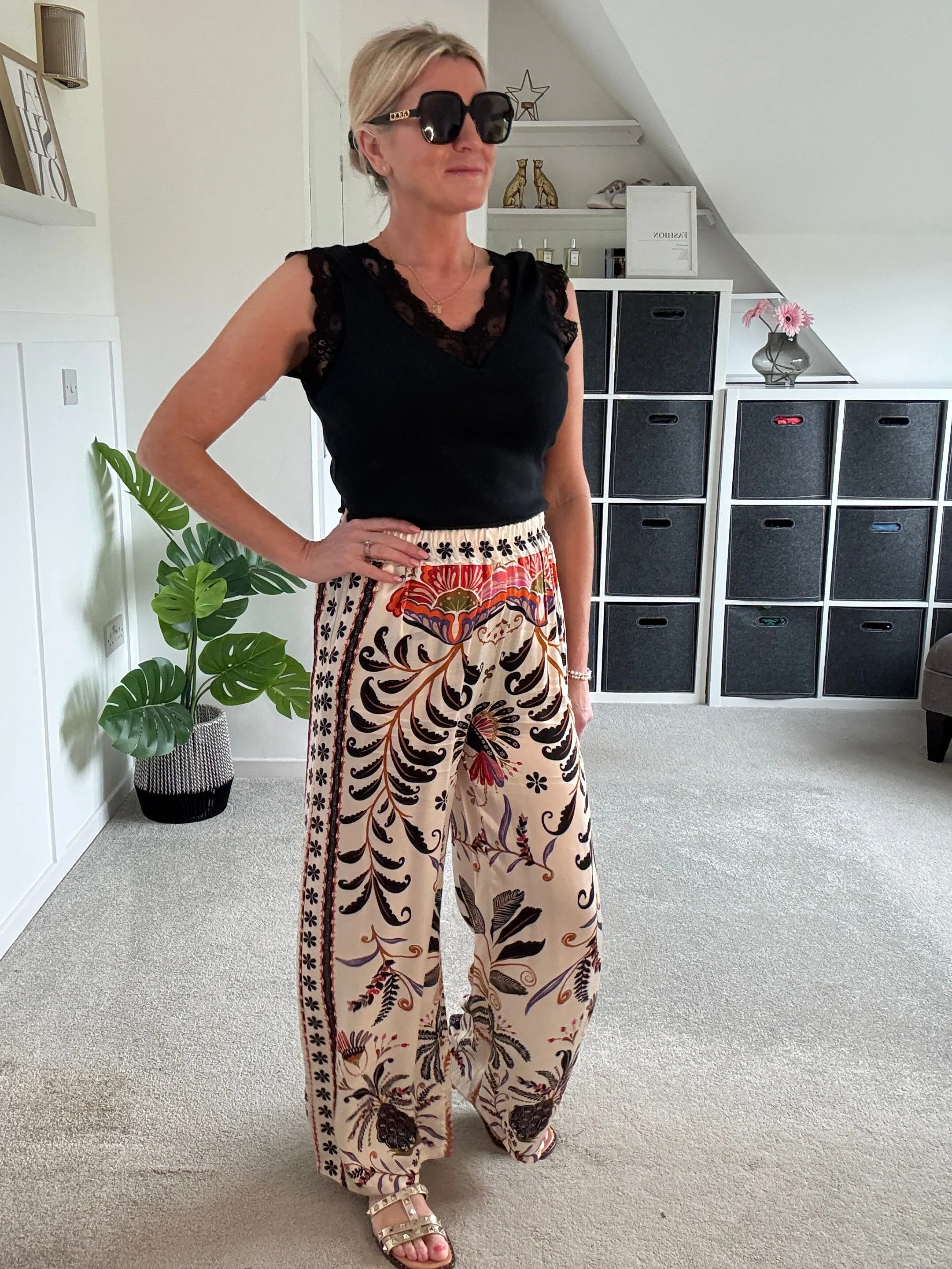 Orange Silk Mix Printed Trousers