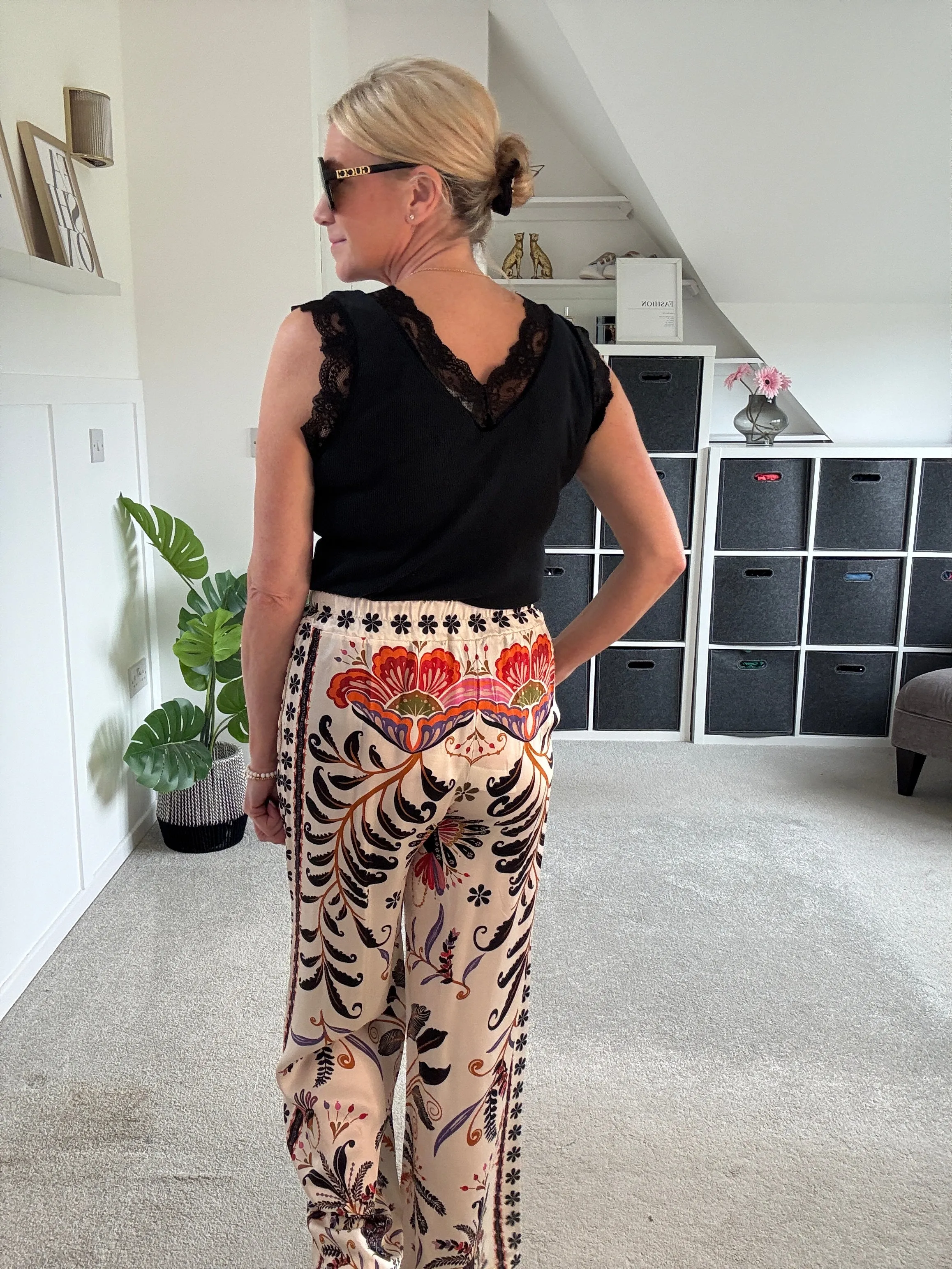 Orange Silk Mix Printed Trousers
