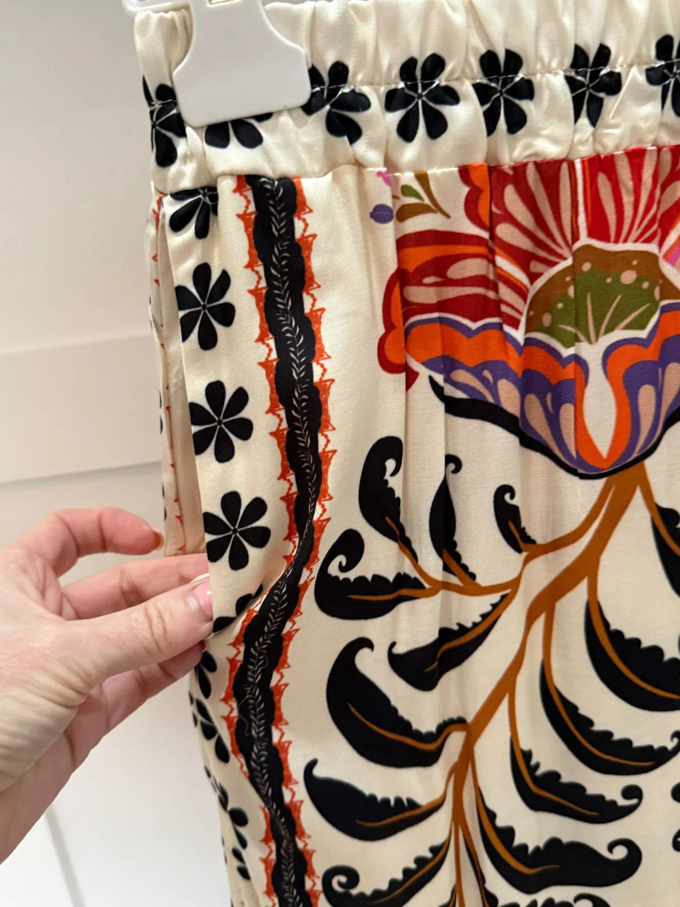 Orange Silk Mix Printed Trousers