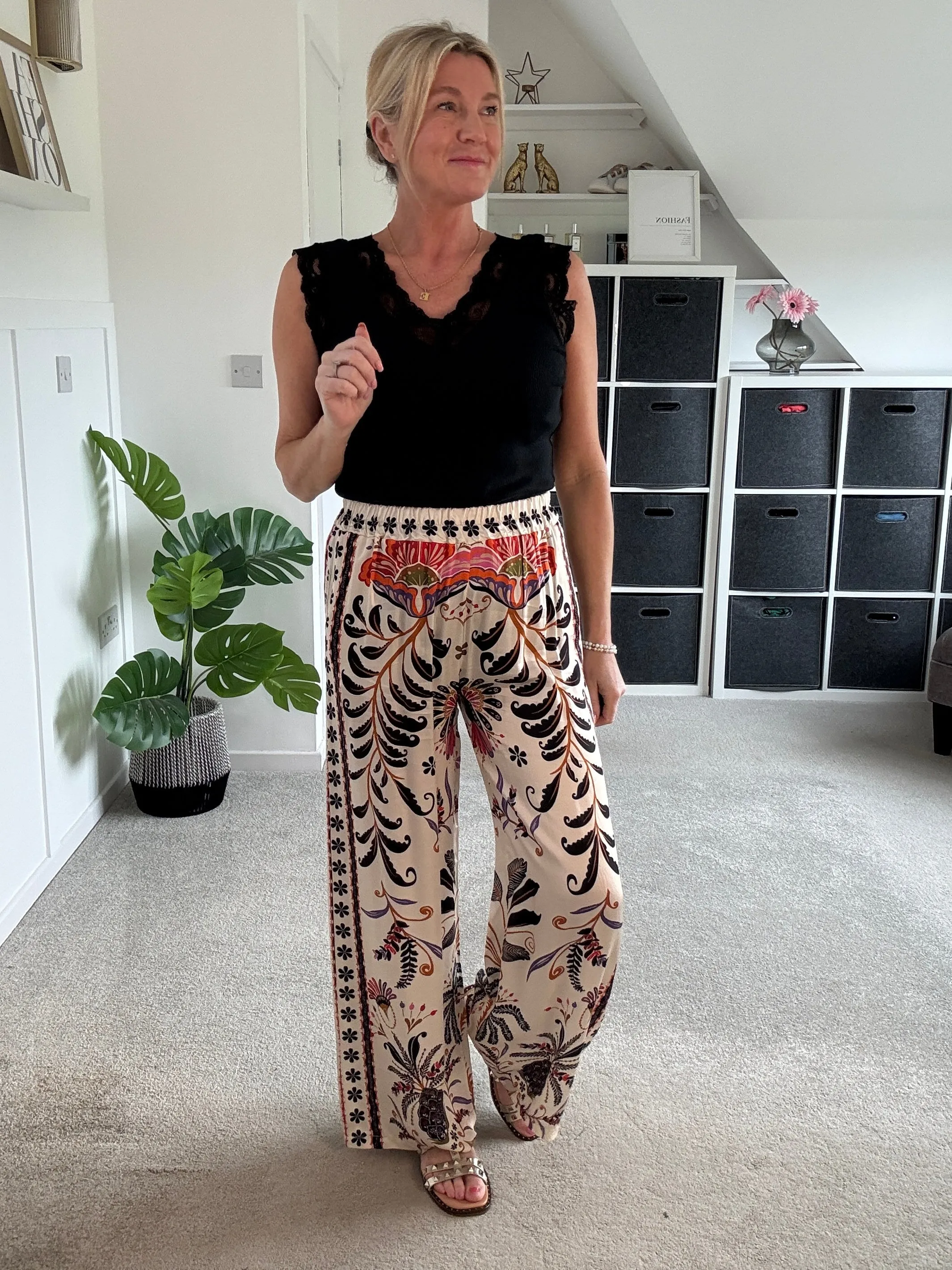 Orange Silk Mix Printed Trousers