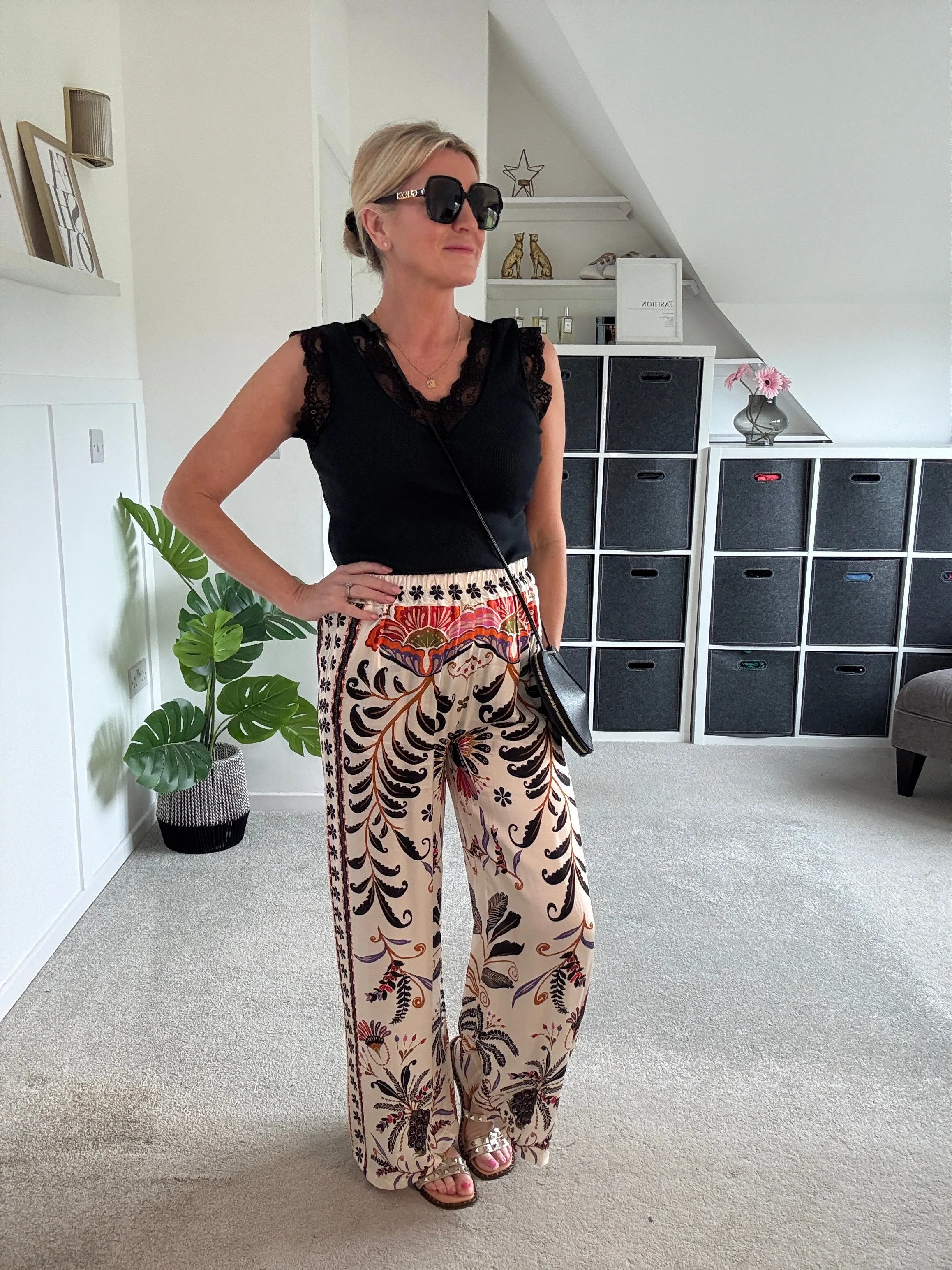 Orange Silk Mix Printed Trousers