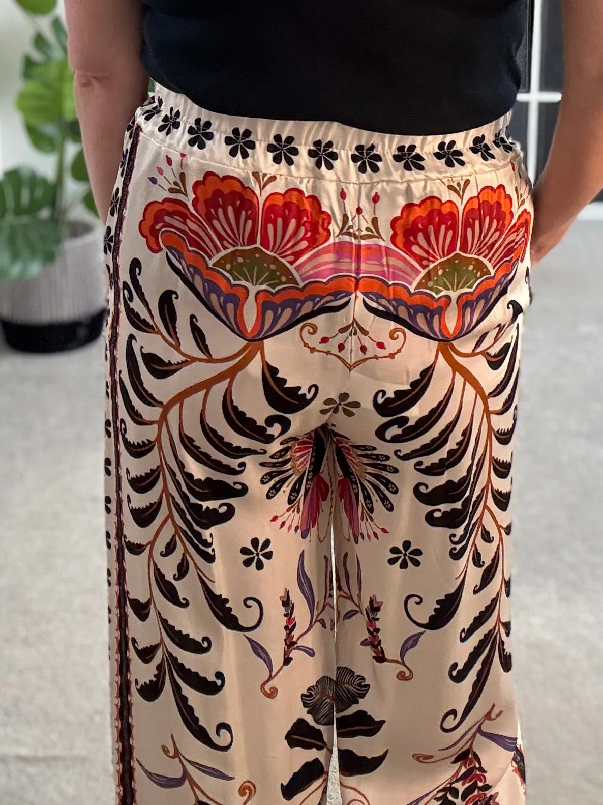 Orange Silk Mix Printed Trousers
