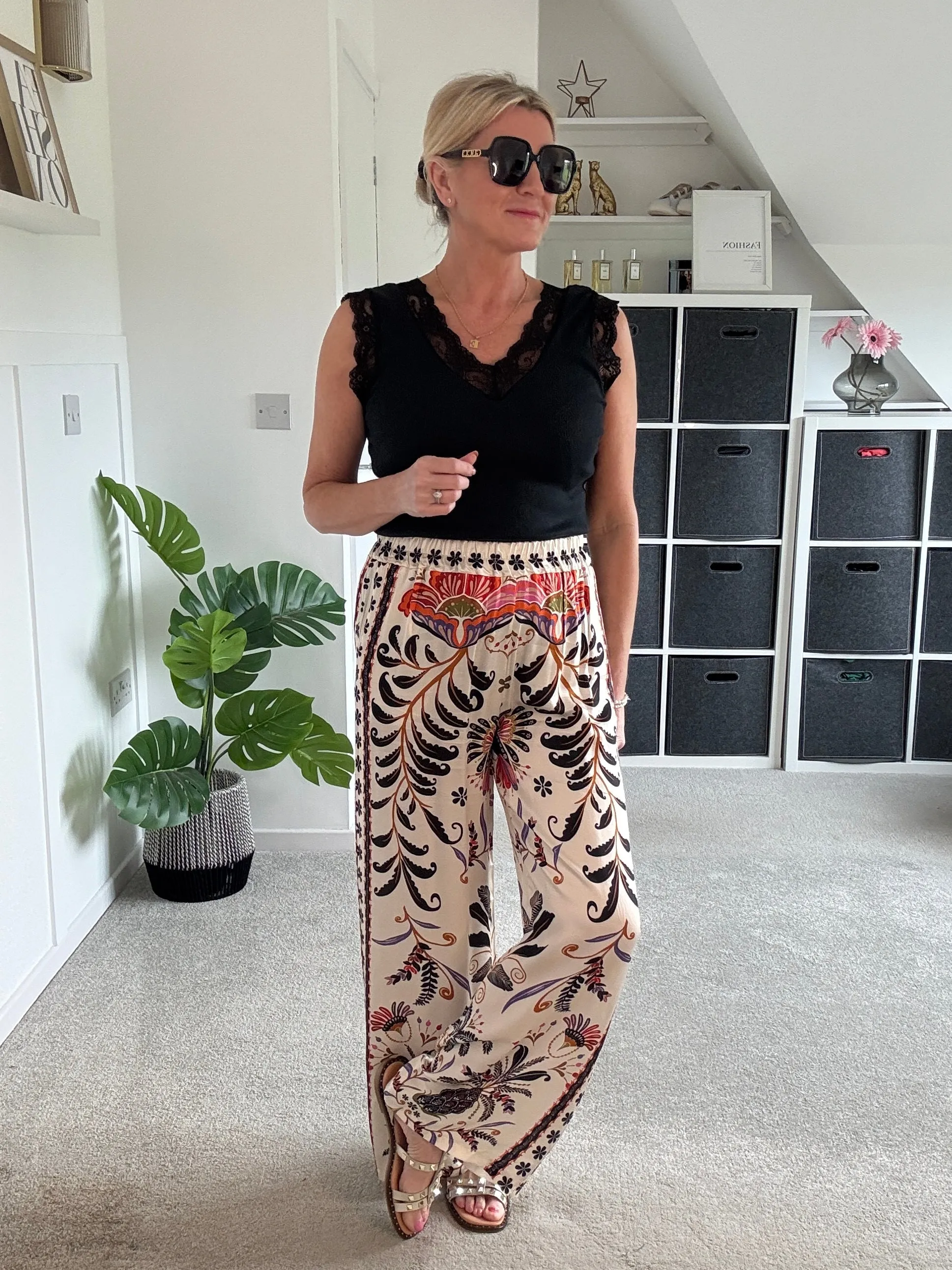 Orange Silk Mix Printed Trousers