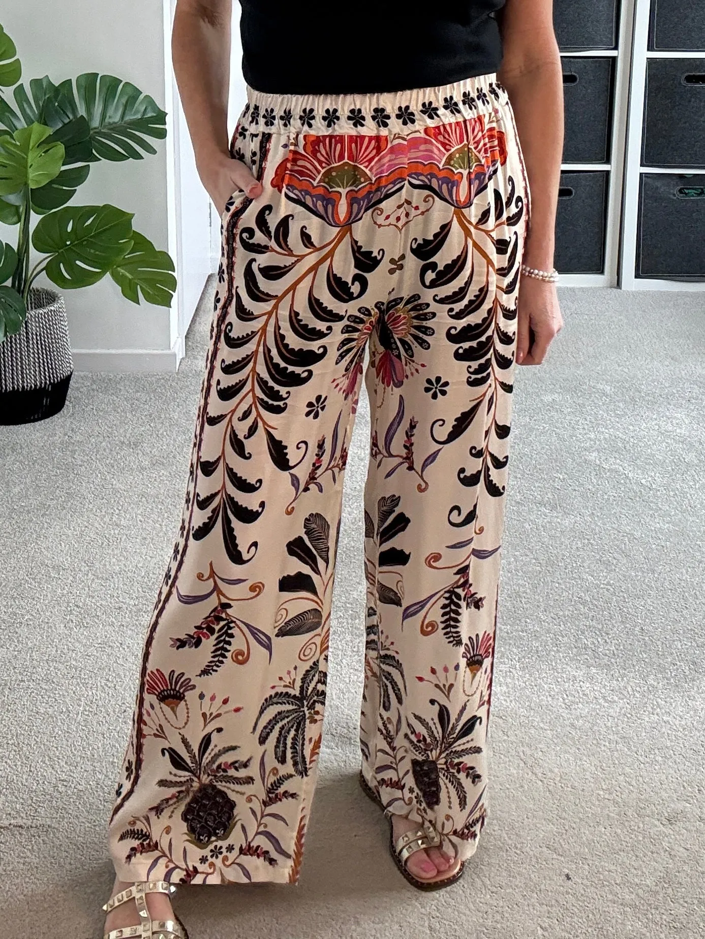 Orange Silk Mix Printed Trousers