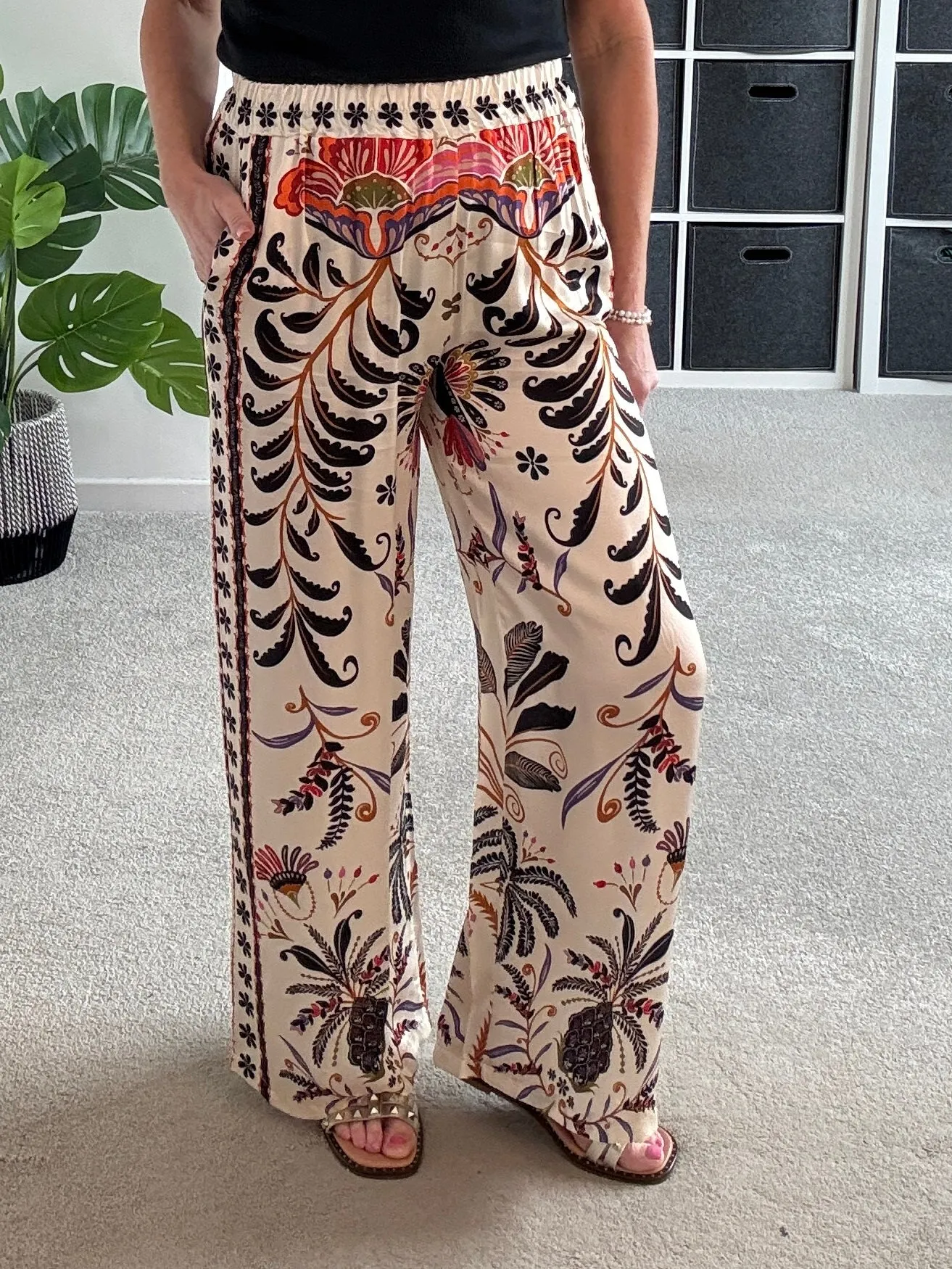 Orange Silk Mix Printed Trousers