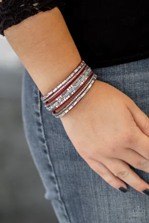 Paparazzi Rebel In Rhinestones - Red Suede Snap Bracelet