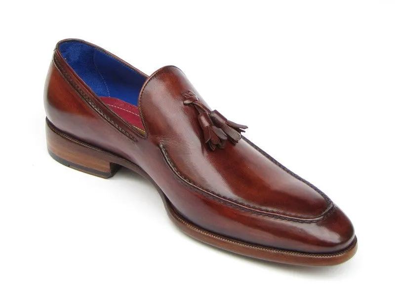 Paul Parkman Men's Hand-Painted Leather Tassel Loafers in Brown