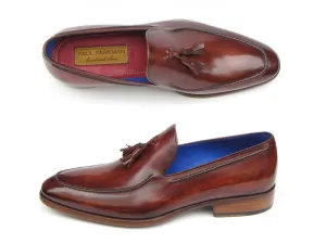 Paul Parkman Men's Hand-Painted Leather Tassel Loafers in Brown