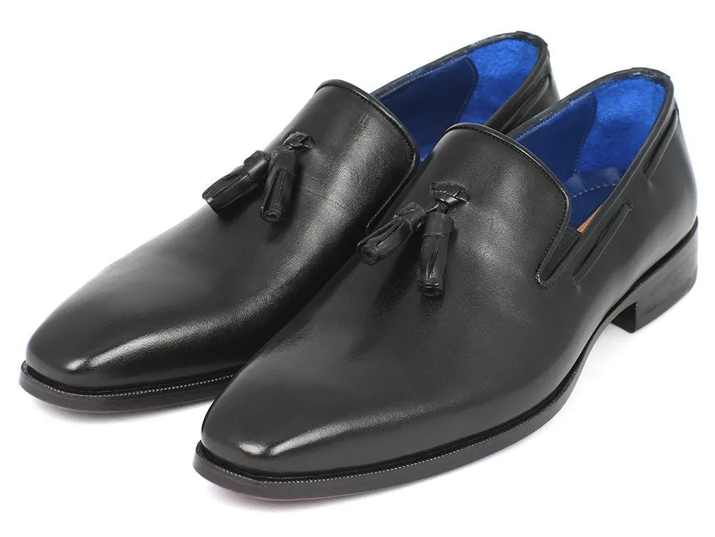 Paul Parkman Men's Leather Tassel Loafers in Black