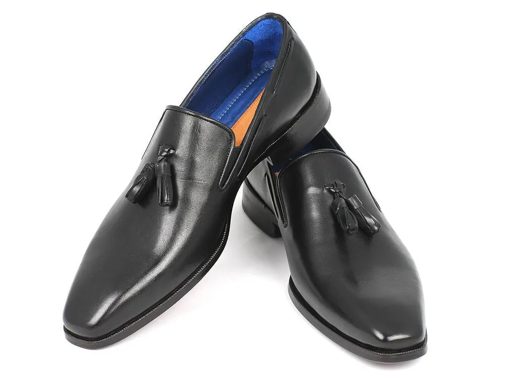 Paul Parkman Men's Leather Tassel Loafers in Black