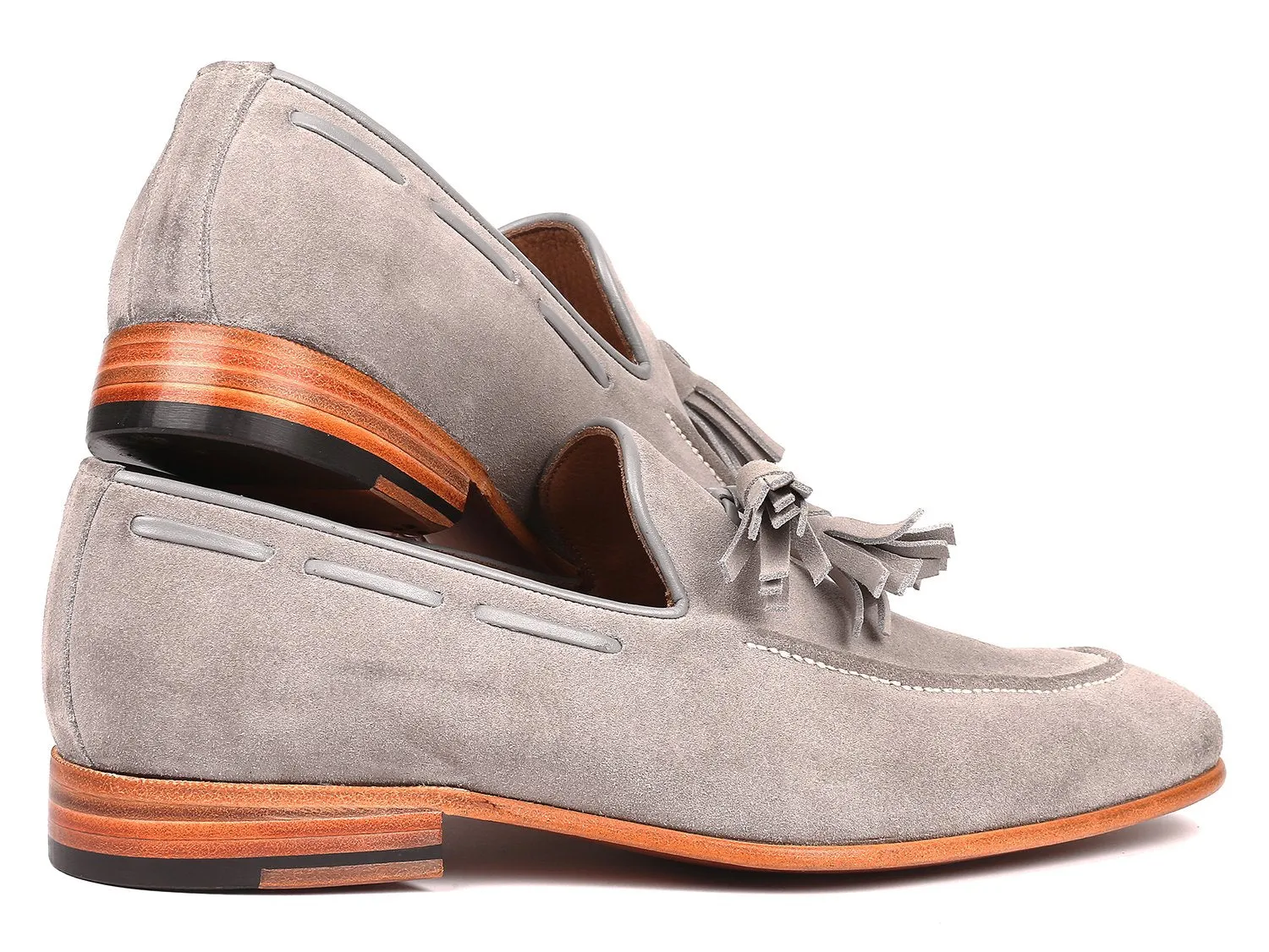 Paul Parkman Men's Suede Tassel Loafers in Grey
