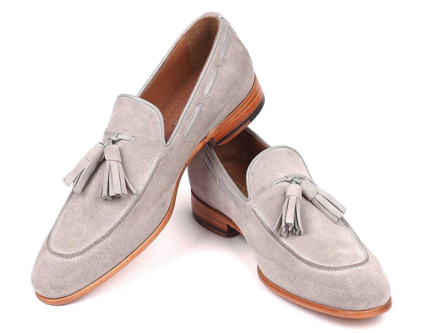 Paul Parkman Men's Suede Tassel Loafers in Grey
