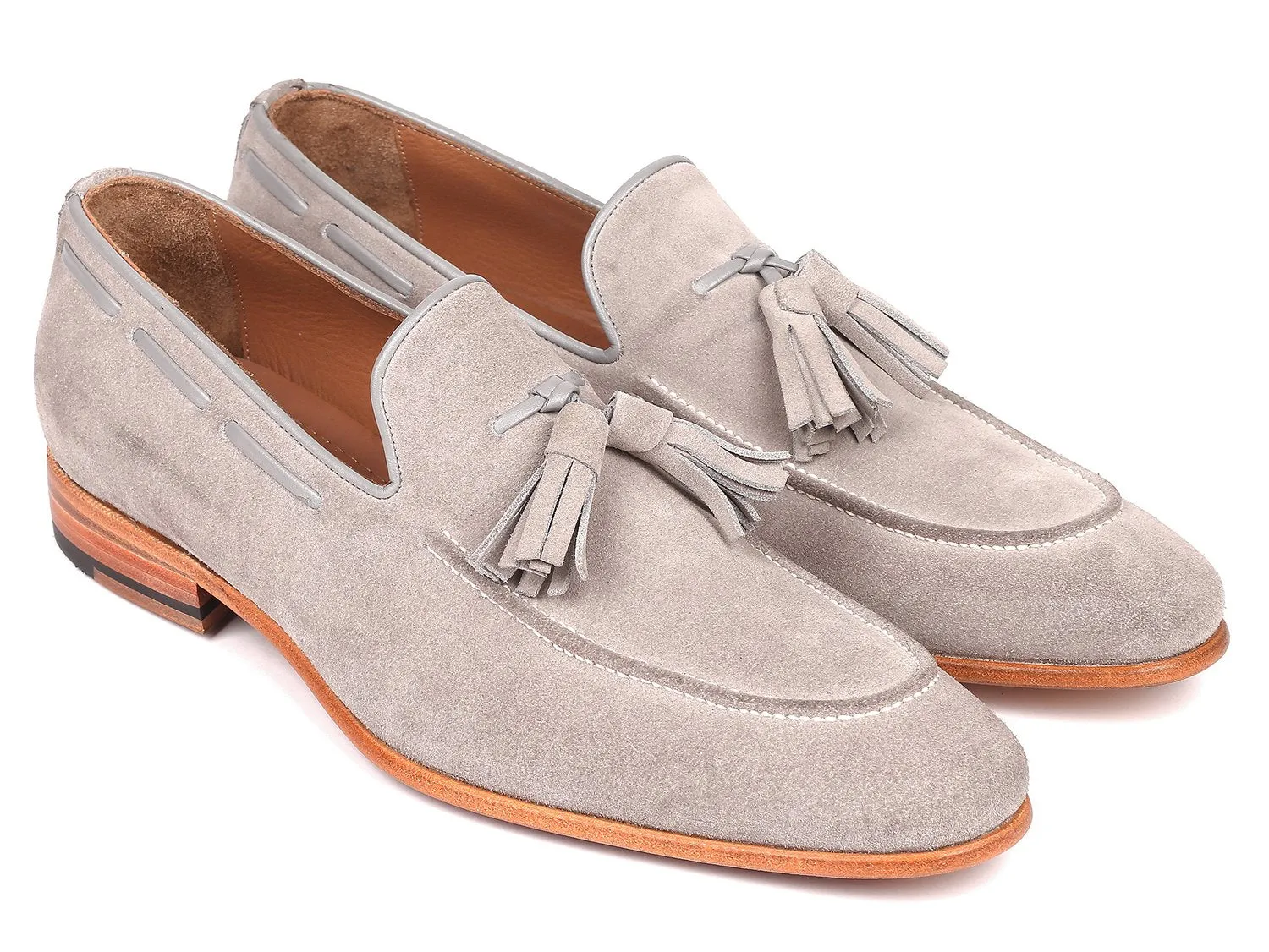 Paul Parkman Men's Suede Tassel Loafers in Grey