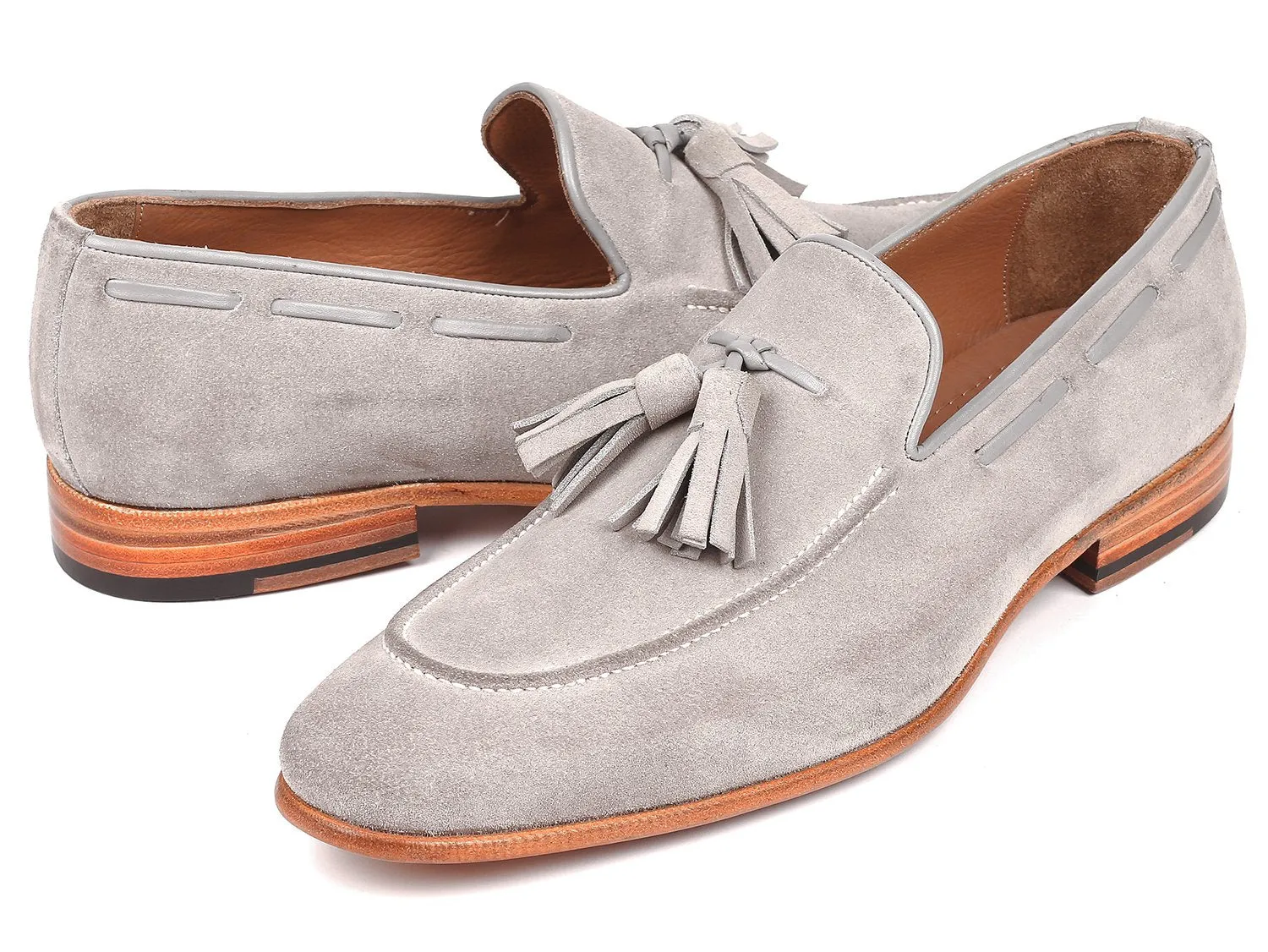 Paul Parkman Men's Suede Tassel Loafers in Grey