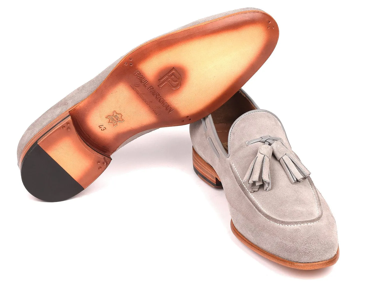 Paul Parkman Men's Suede Tassel Loafers in Grey