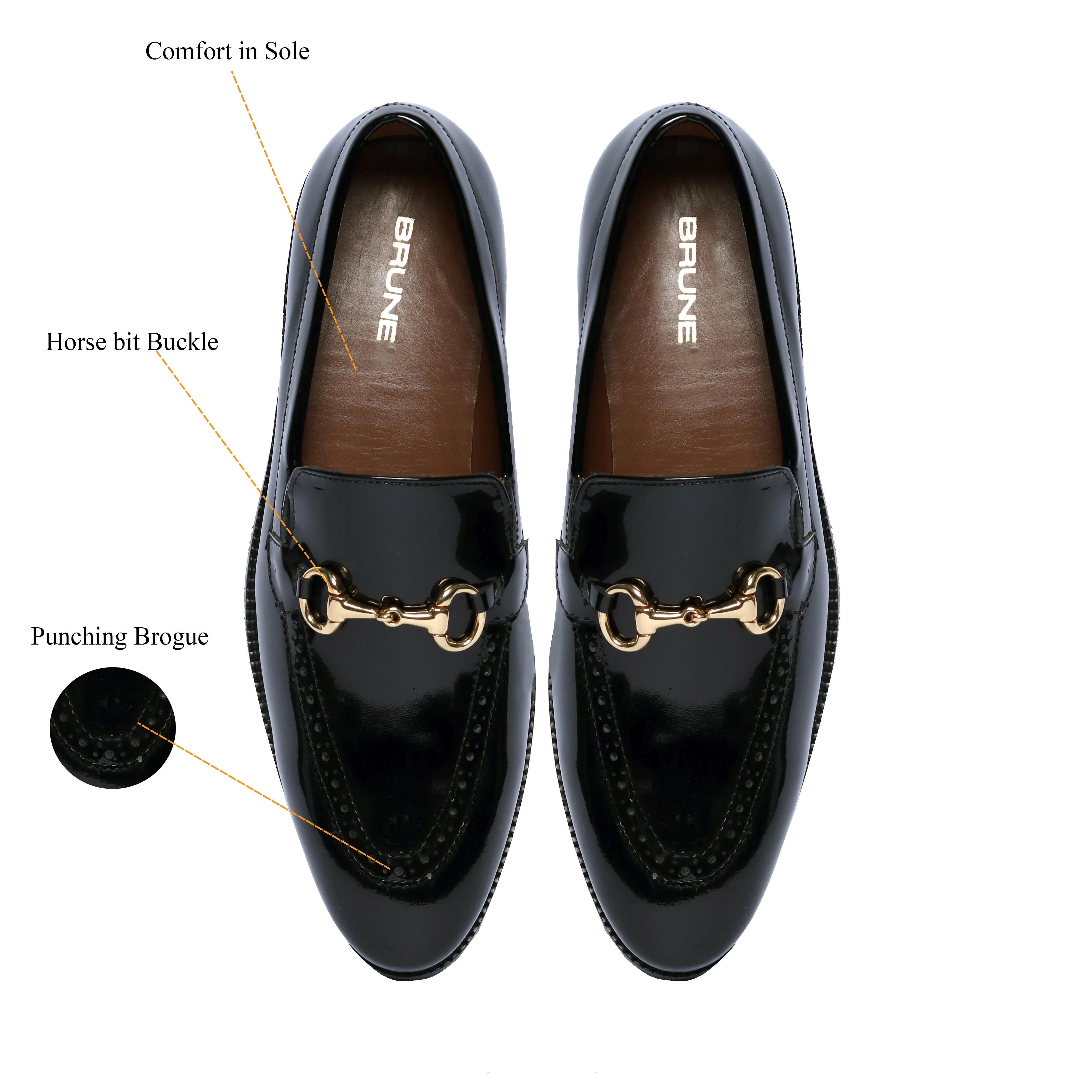 Penny Loafer with Horse Bit Buckle Detailing Black Patent Leather