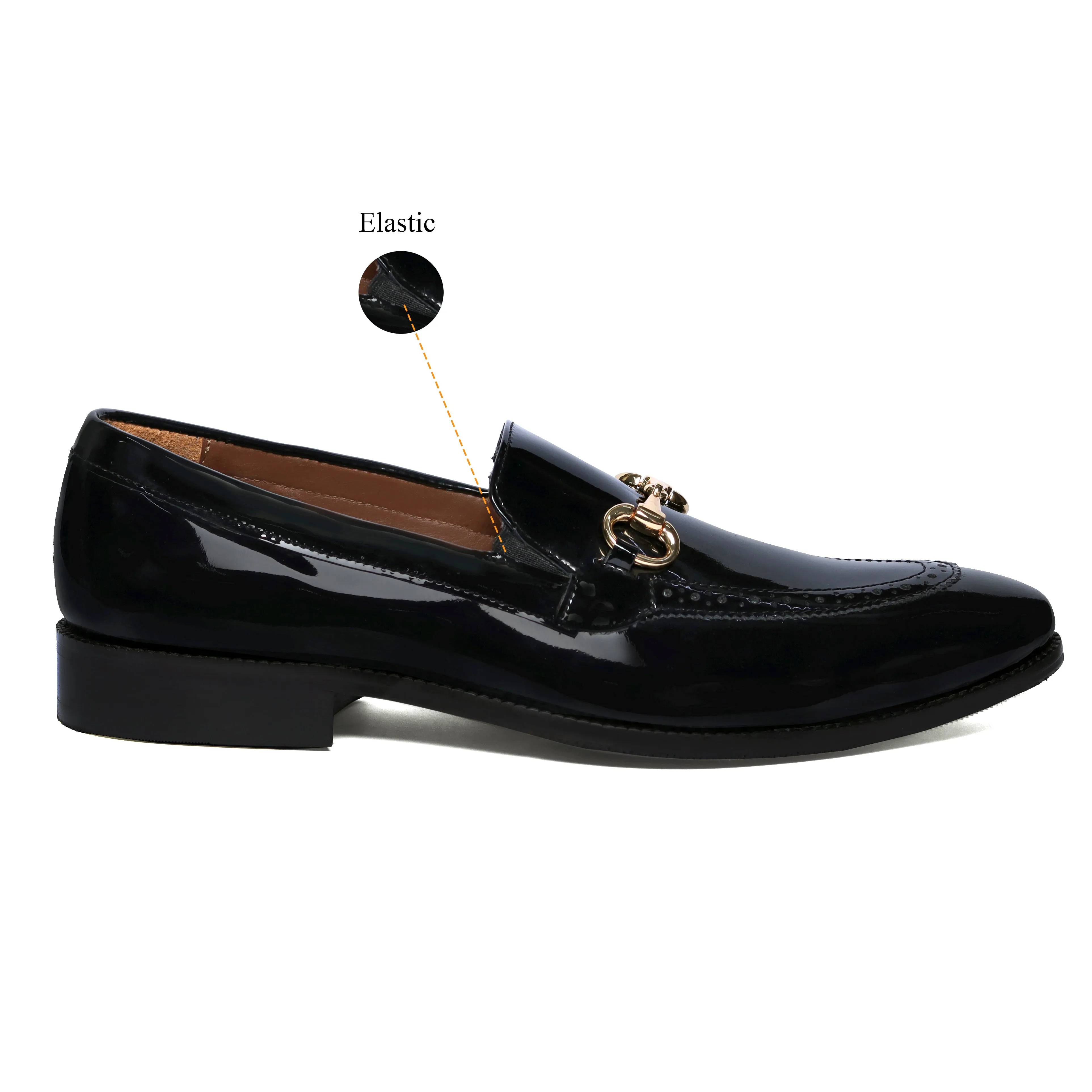 Penny Loafer with Horse Bit Buckle Detailing Black Patent Leather