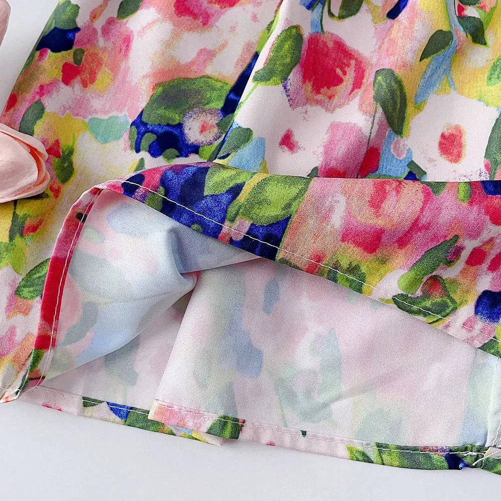 Perfect For Summer - Girls' Dress With Floral Pattern And Ruffles