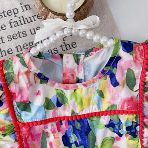 Perfect For Summer - Girls' Dress With Floral Pattern And Ruffles