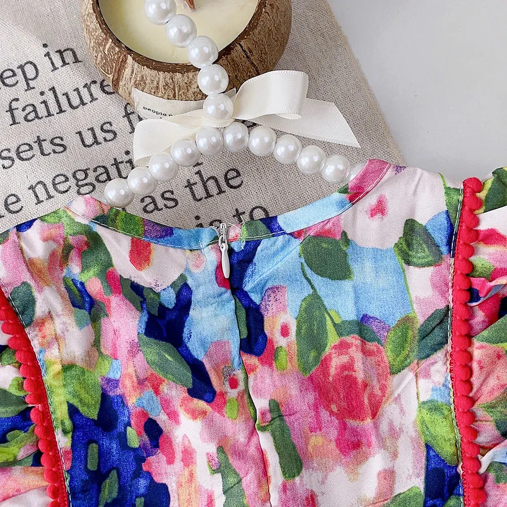 Perfect For Summer - Girls' Dress With Floral Pattern And Ruffles