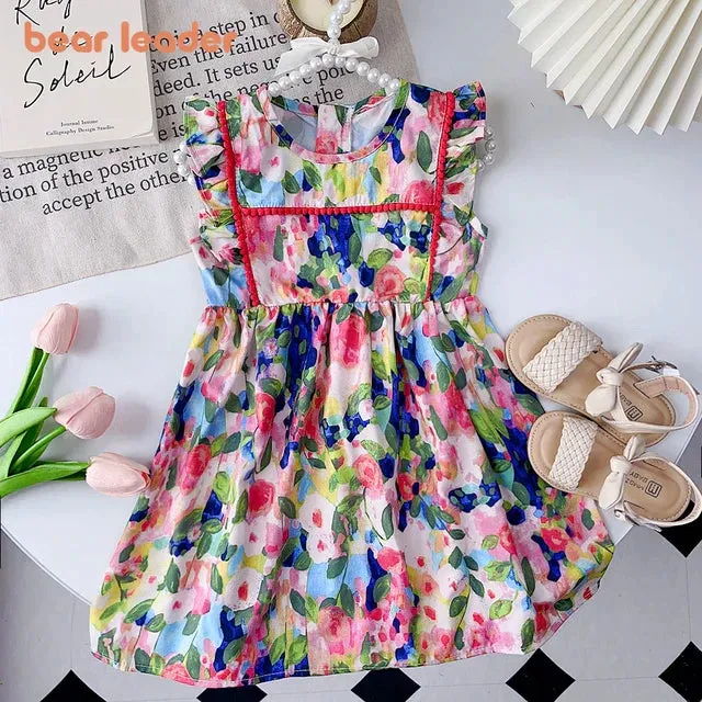 Perfect For Summer - Girls' Dress With Floral Pattern And Ruffles