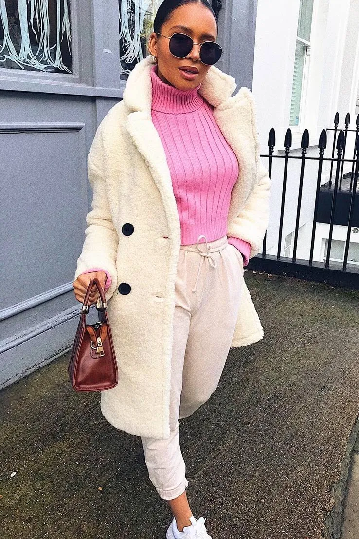 Pink Wide Rib Roll Neck Jumper - Joyanna