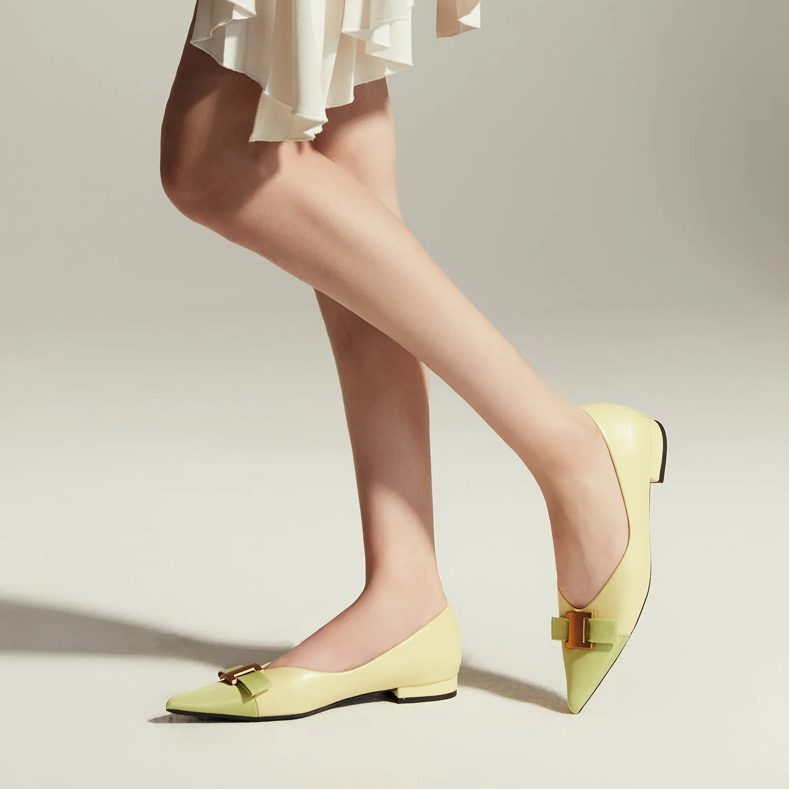 Pointed Toe Metal Tie Flats (Aida)（SALE）