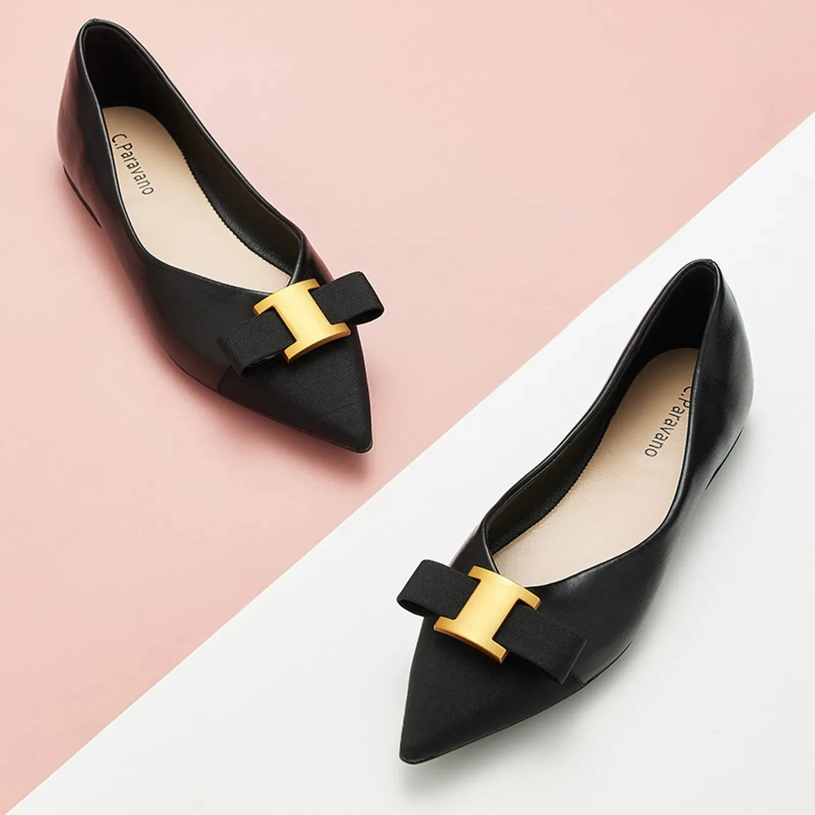 Pointed Toe Metal Tie Flats (Aida)（SALE）