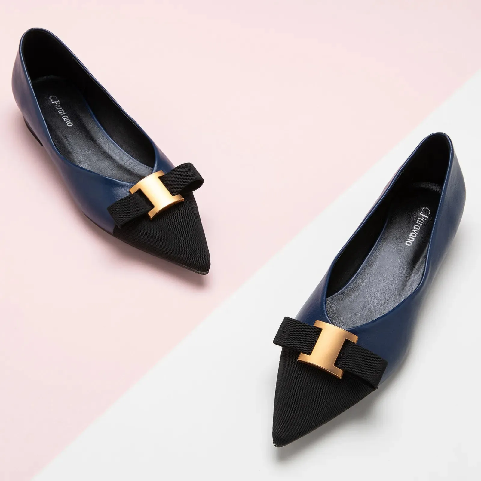 Pointed Toe Metal Tie Flats (Aida)（SALE）