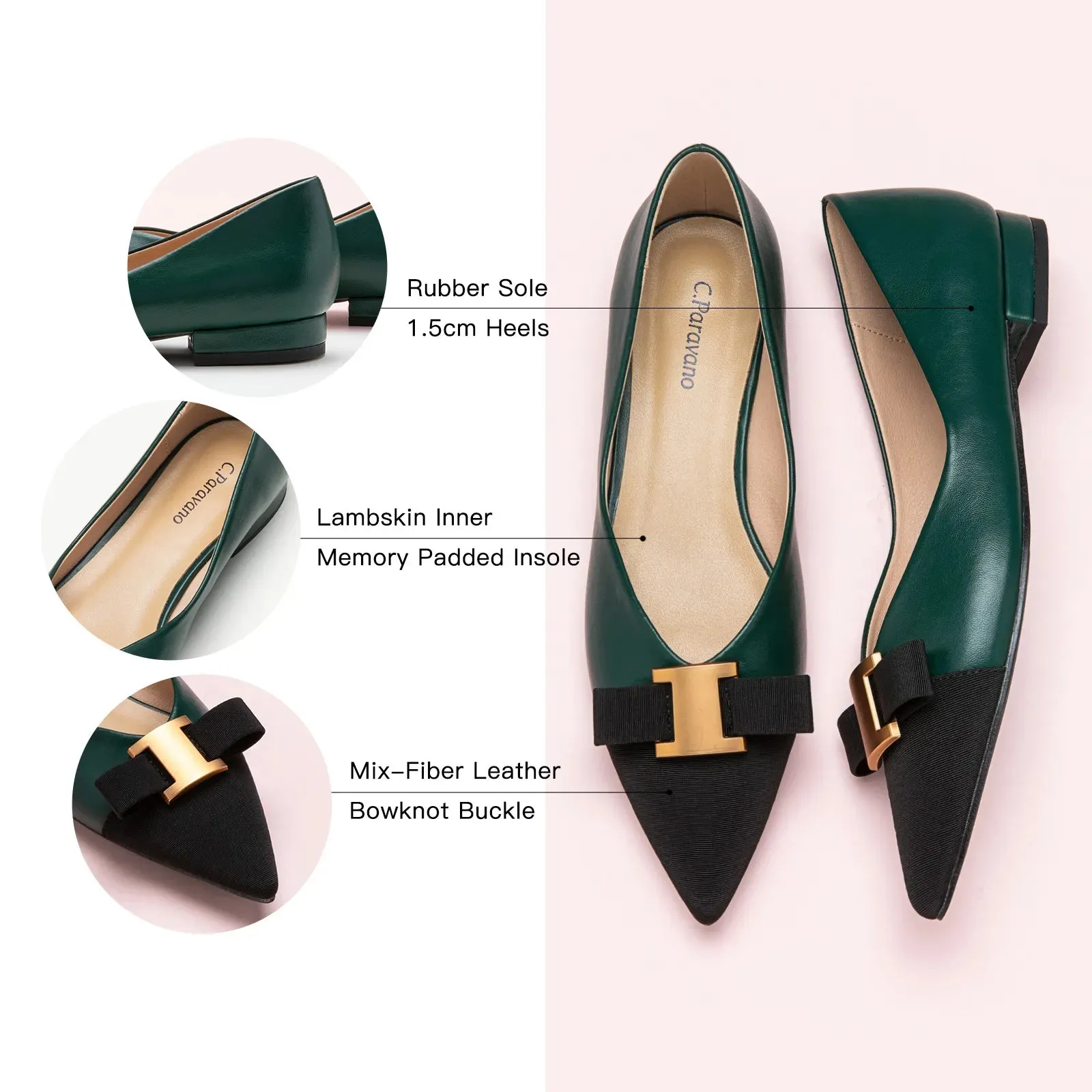 Pointed Toe Metal Tie Flats (Aida)（SALE）