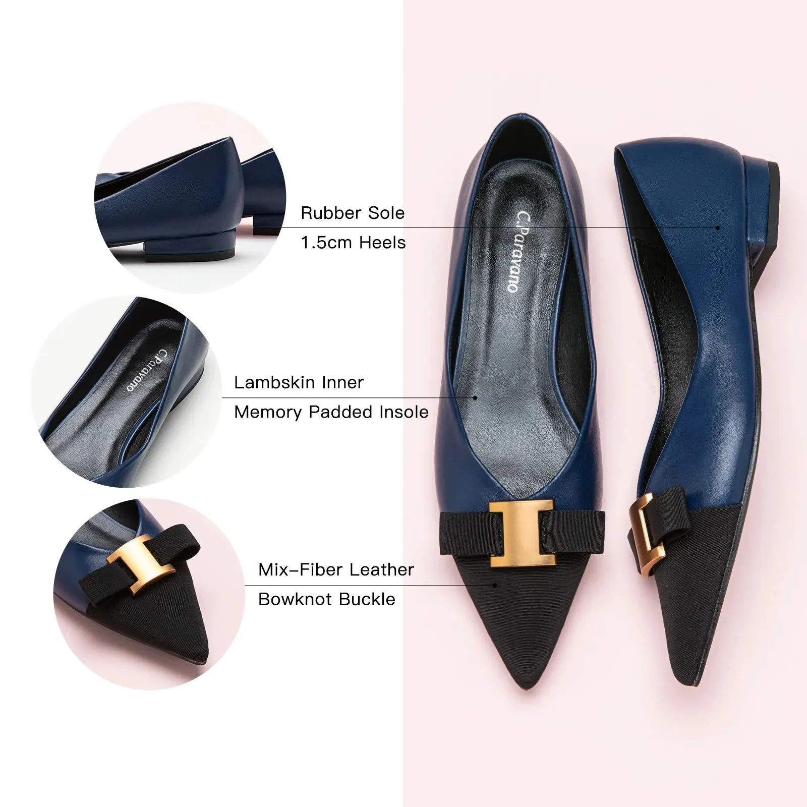 Pointed Toe Metal Tie Flats (Aida)（SALE）