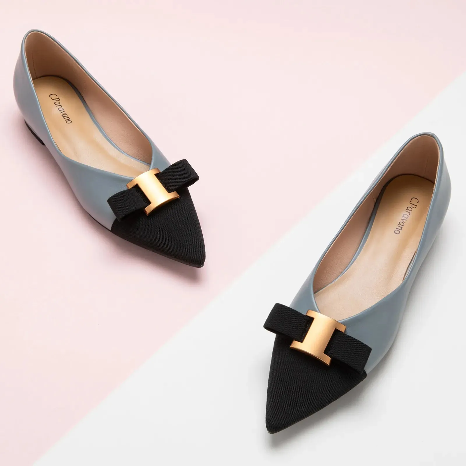 Pointed Toe Metal Tie Flats (Aida)（SALE）