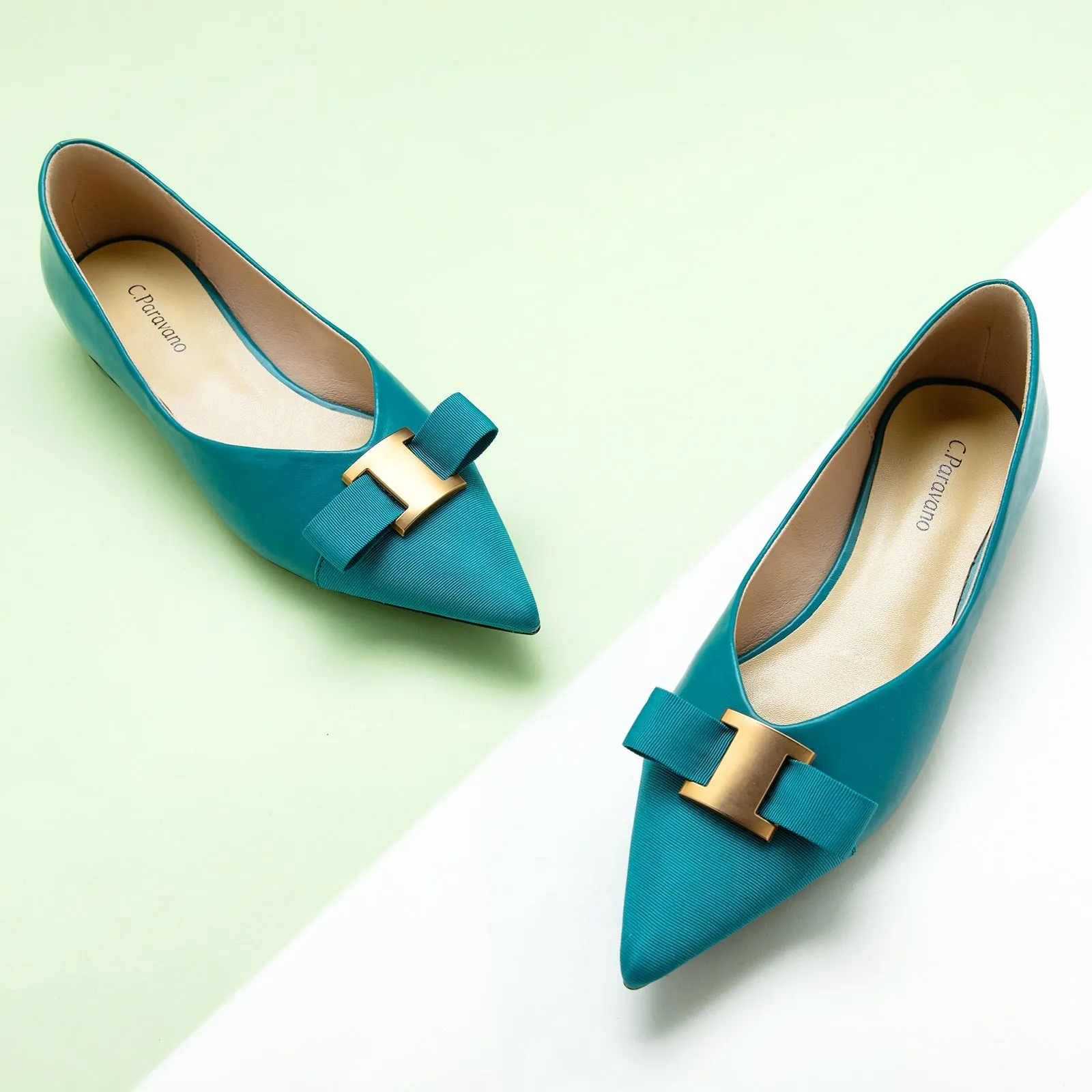 Pointed Toe Metal Tie Flats (Aida)（SALE）