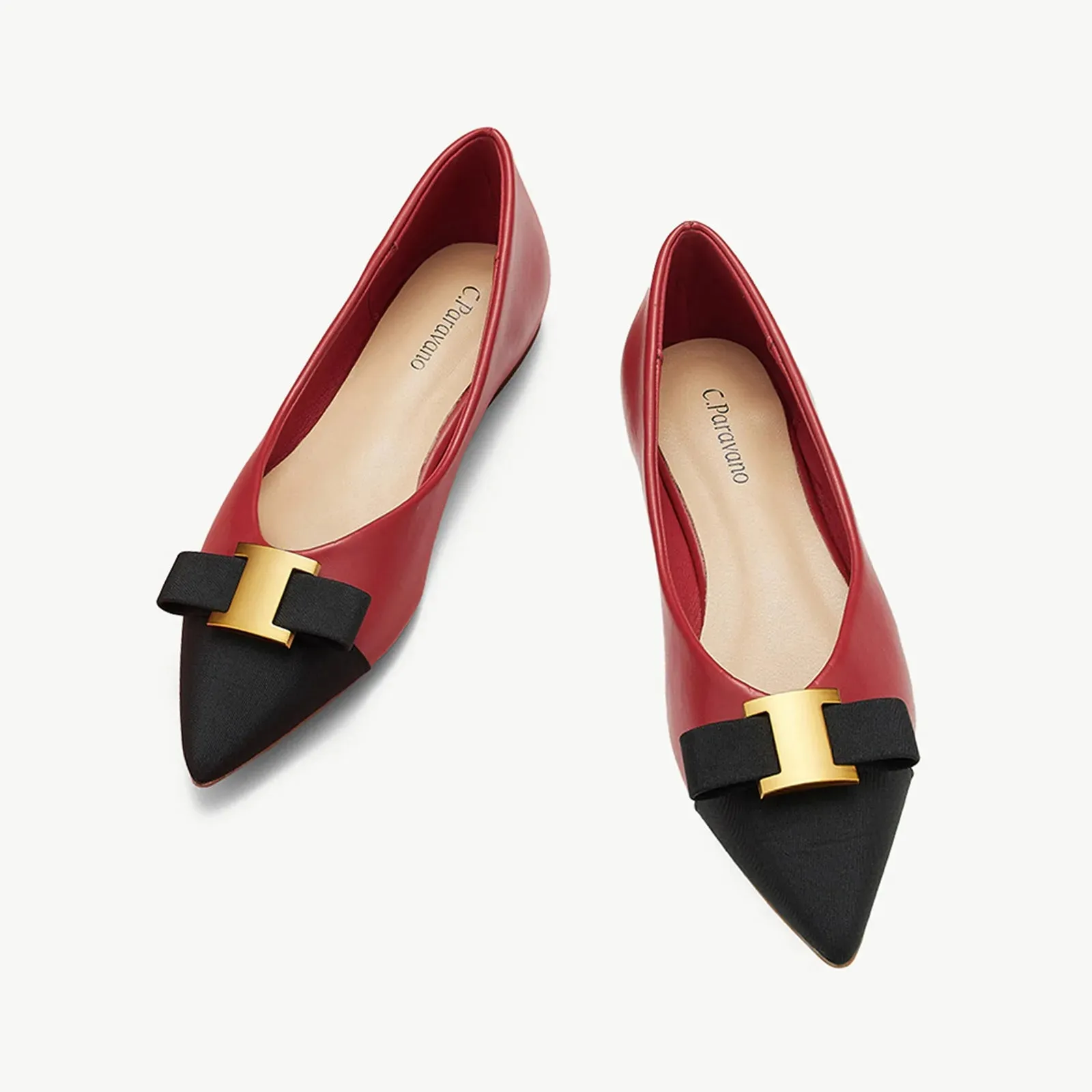 Pointed Toe Metal Tie Flats (Aida)（SALE）