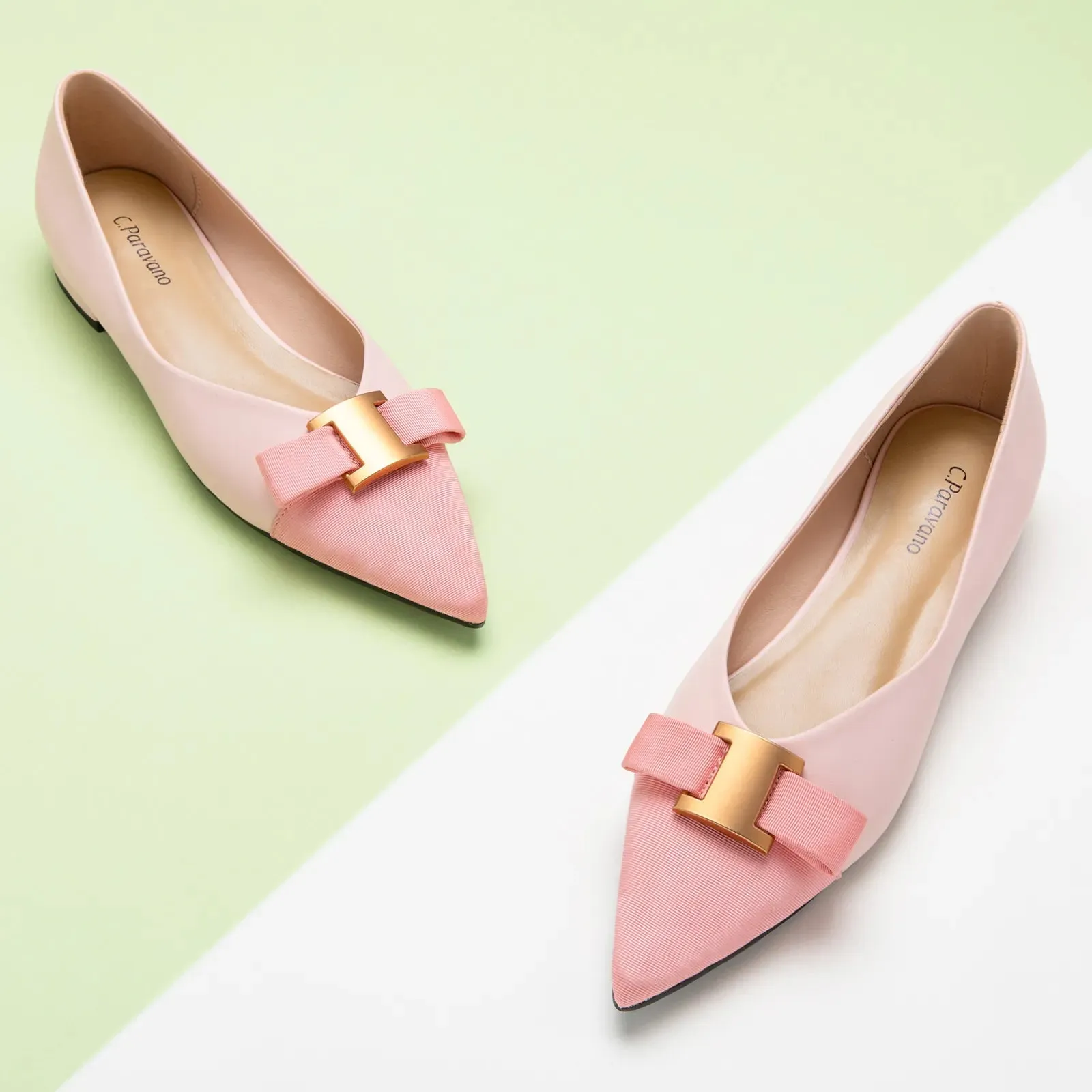 Pointed Toe Metal Tie Flats (Aida)（SALE）
