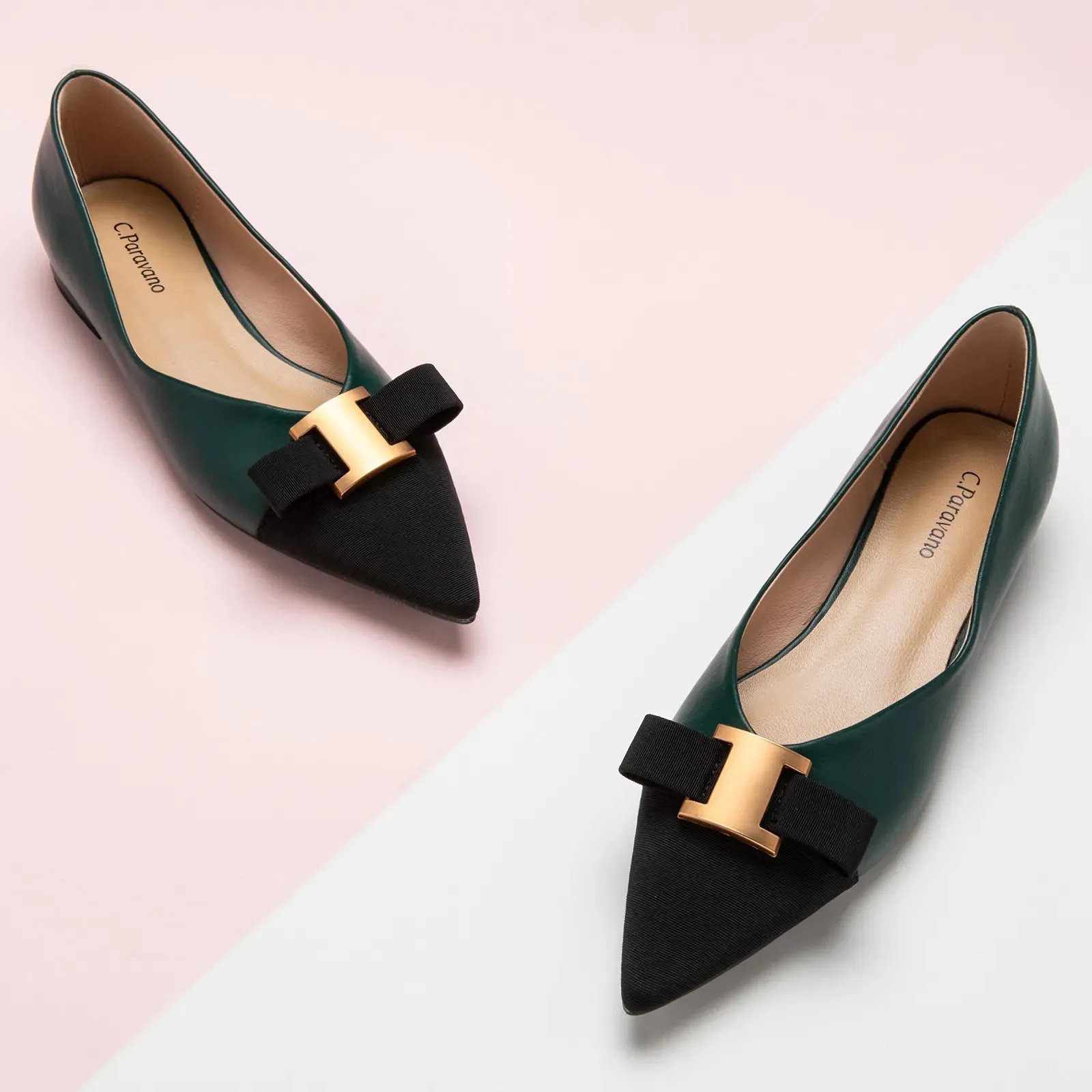 Pointed Toe Metal Tie Flats (Aida)（SALE）