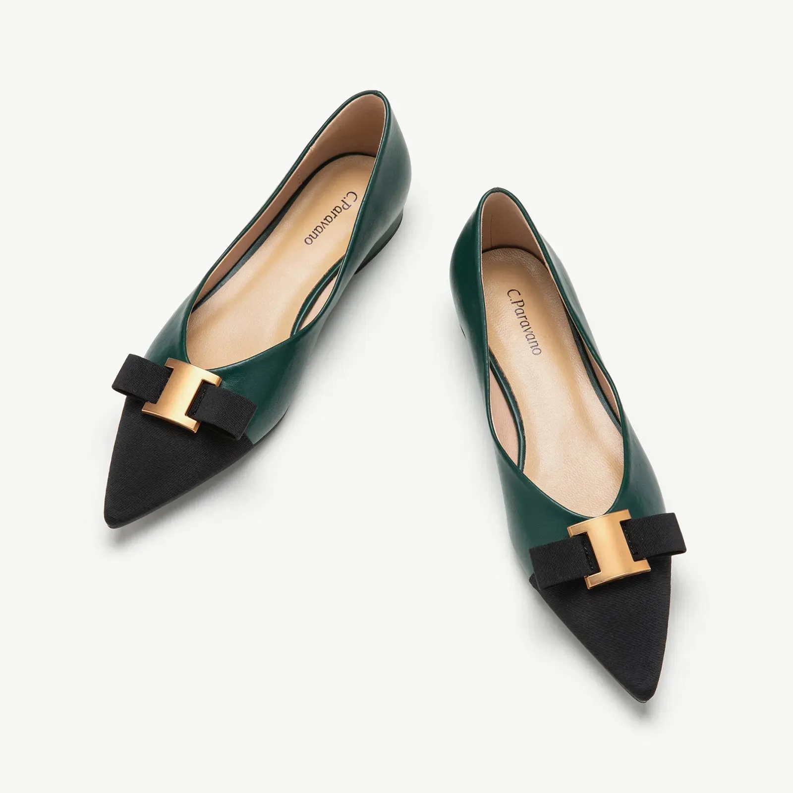 Pointed Toe Metal Tie Flats (Aida)（SALE）