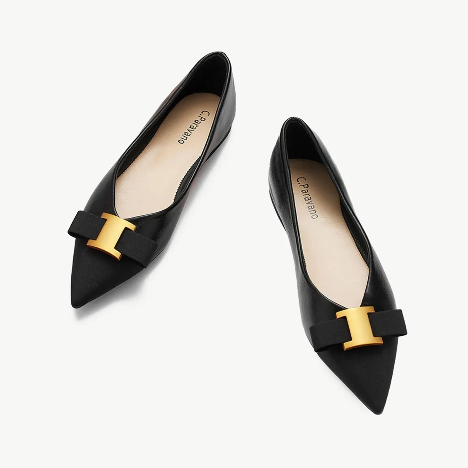 Pointed Toe Metal Tie Flats (Aida)（SALE）